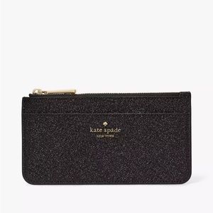 Kate Spade Tinsel Glitter Fabric Boxed Large Slim Cardholder Black